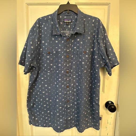 Patagonia Back Step Button Shirt Men XXL Short Sleeve Lightweight Hemp Organic - Picture 1 of 11